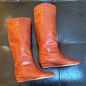 Loeffler Randall Brown Leather Heeled Boots Made In Italy Size 5.5